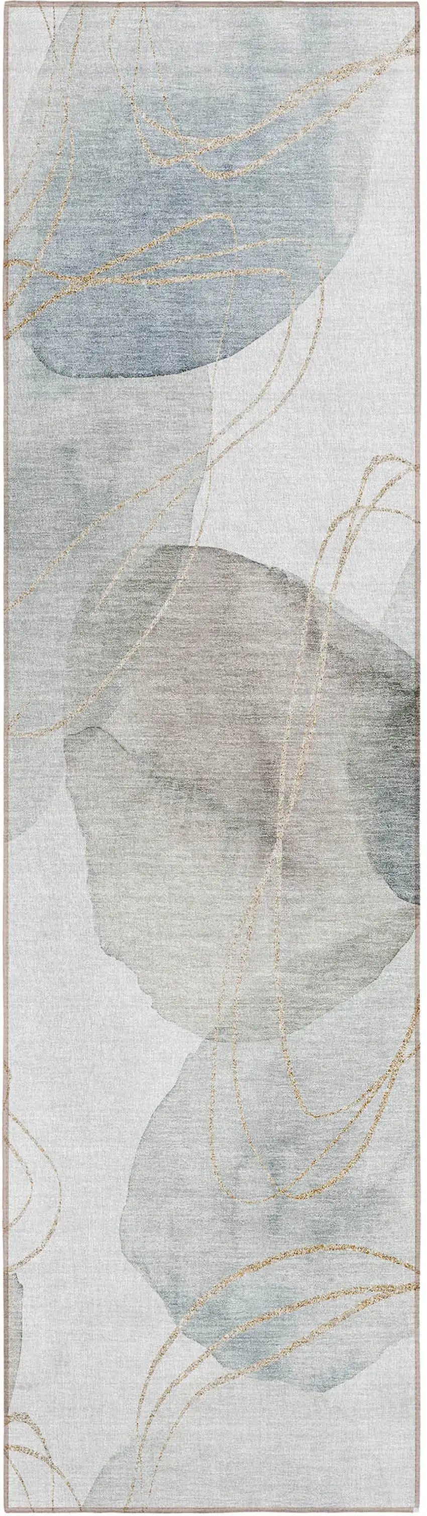 Ivory Blue and Gray Abstract Washable Non Skid Indoor Outdoor Runner Rug Photo 2