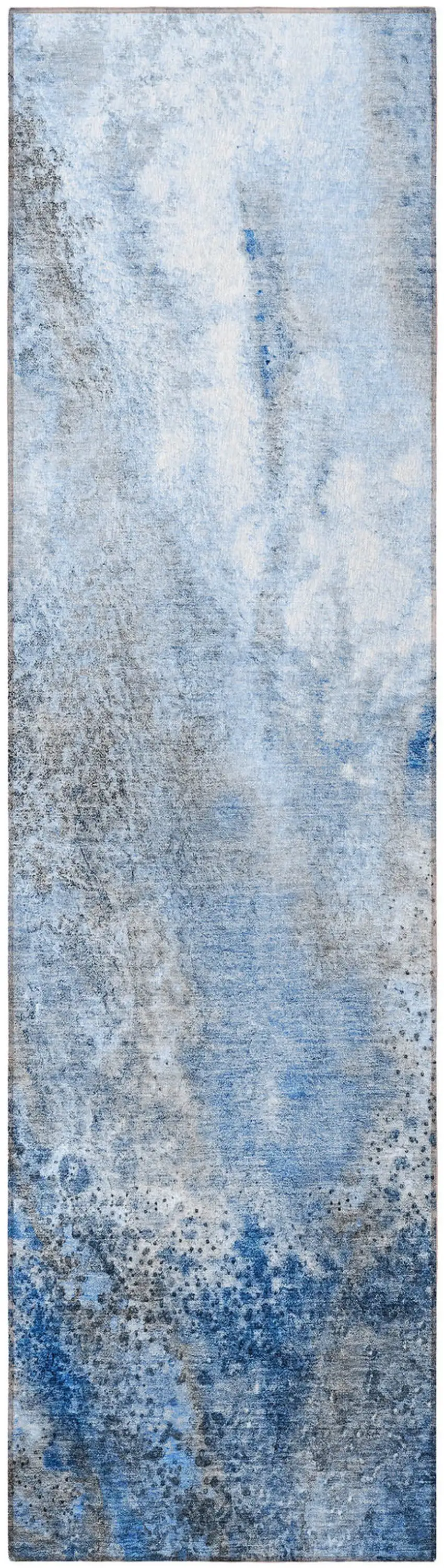 8' Runner Ivory Blue and Gray Abstract Washable Non Skid Indoor Outdoor Runner Rug Photo 4