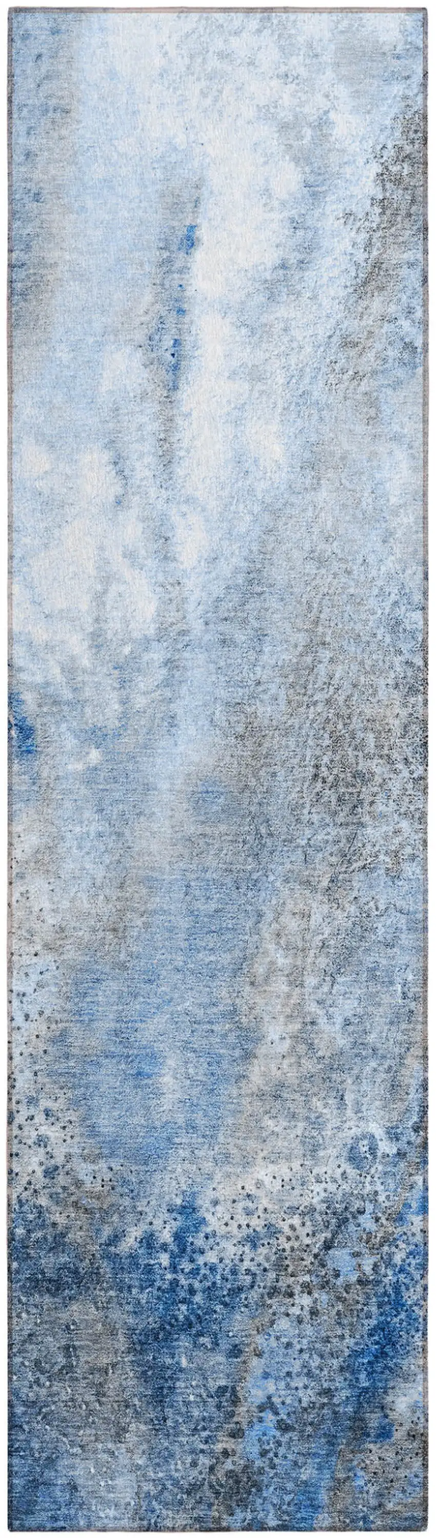 8' Runner Ivory Blue and Gray Abstract Washable Non Skid Indoor Outdoor Runner Rug Photo 2