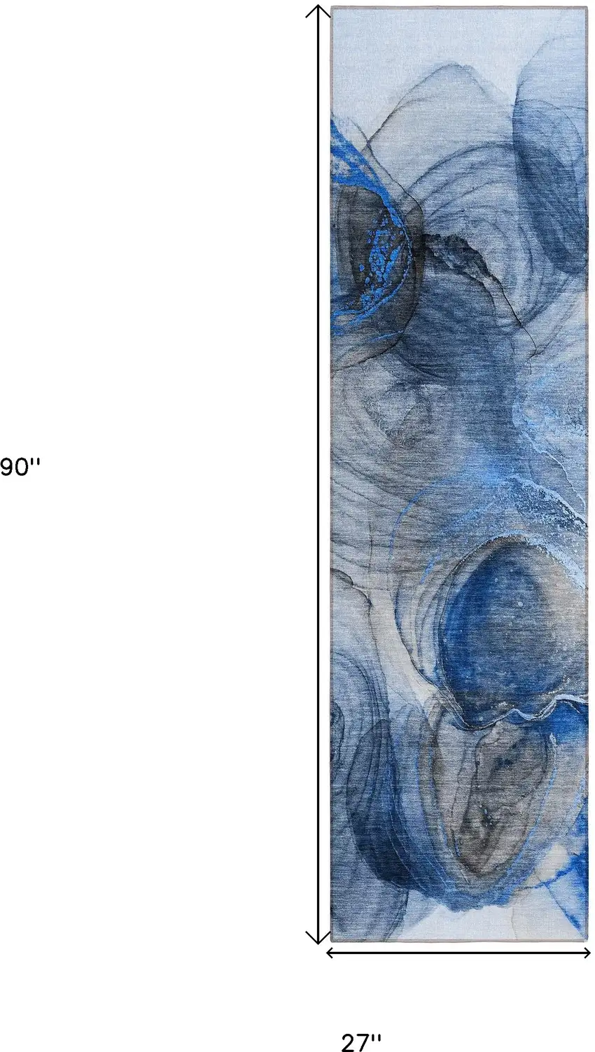 Ivory Blue and Gray Abstract Washable Non Skid Indoor Outdoor Runner Rug Photo 3