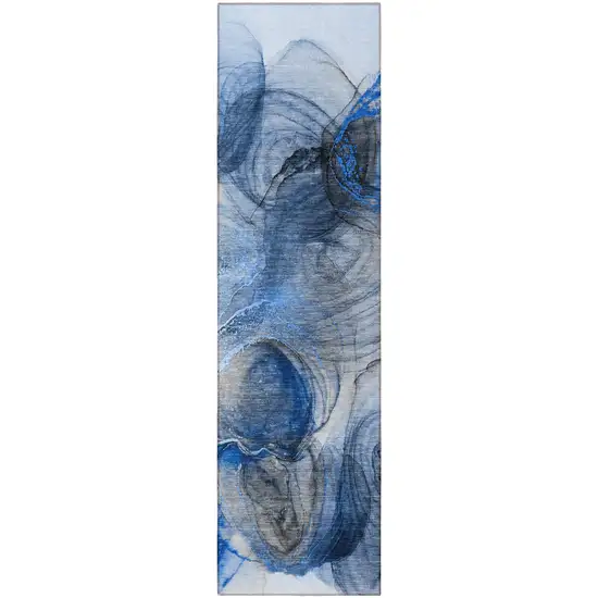 Ivory Blue and Gray Abstract Washable Non Skid Indoor Outdoor Runner Rug Photo 5