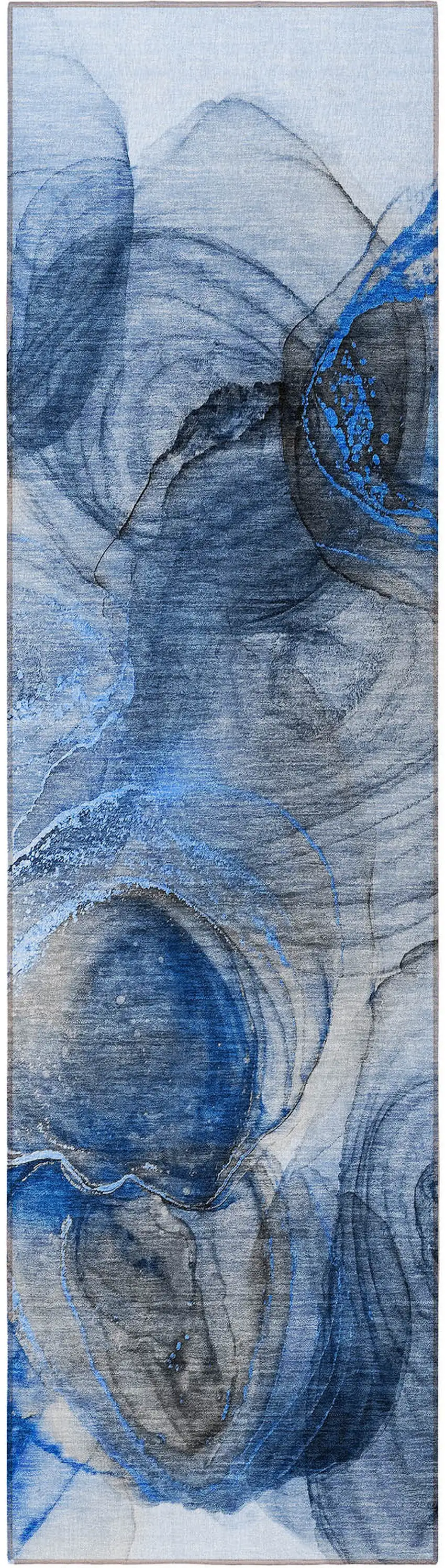 Ivory Blue and Gray Abstract Washable Non Skid Indoor Outdoor Runner Rug Photo 5