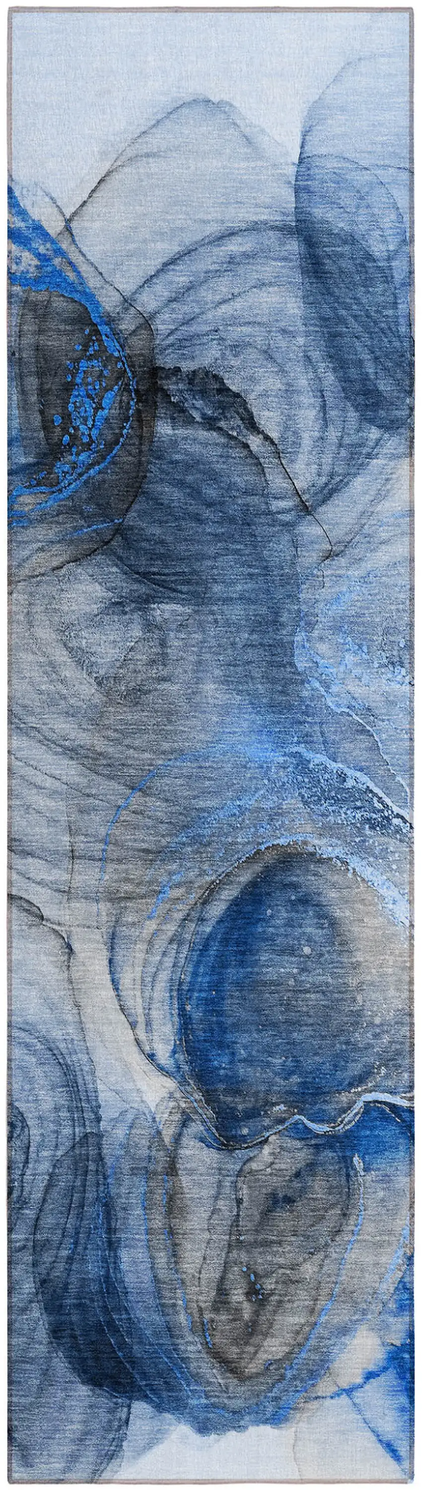 Ivory Blue and Gray Abstract Washable Non Skid Indoor Outdoor Runner Rug Photo 2