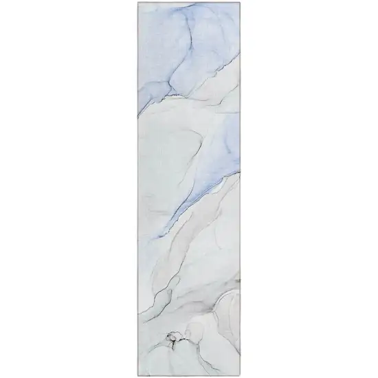 8' Runner Ivory Blue and Gray Abstract Washable Non Skid Indoor Outdoor Runner Rug Photo 2
