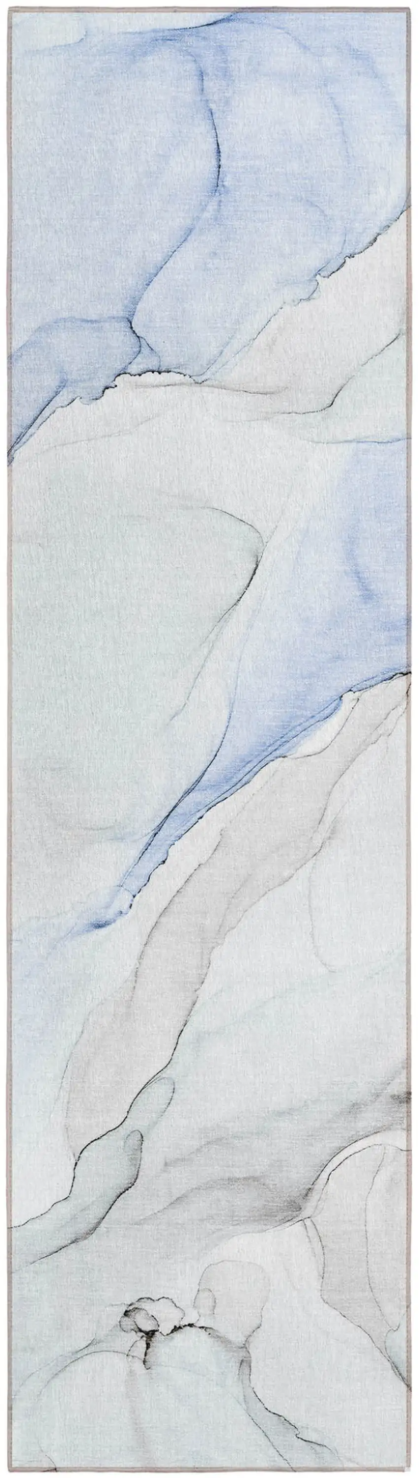 8' Runner Ivory Blue and Gray Abstract Washable Non Skid Indoor Outdoor Runner Rug Photo 2