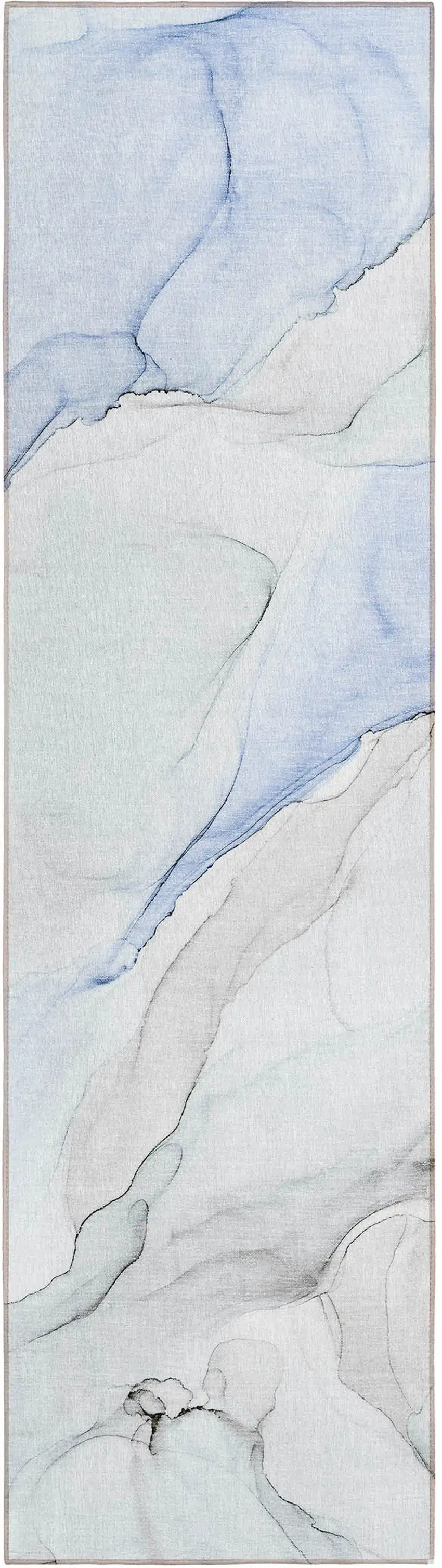 8' Runner Ivory Blue and Gray Abstract Washable Non Skid Indoor Outdoor Runner Rug Photo 2