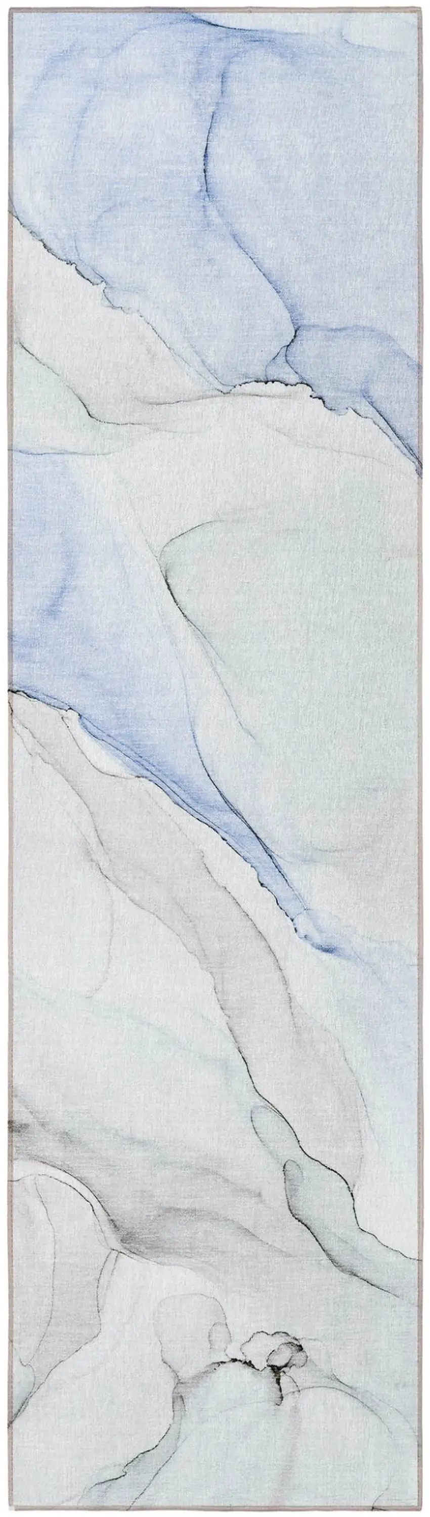 8' Runner Ivory Blue and Gray Abstract Washable Non Skid Indoor Outdoor Runner Rug Photo 5