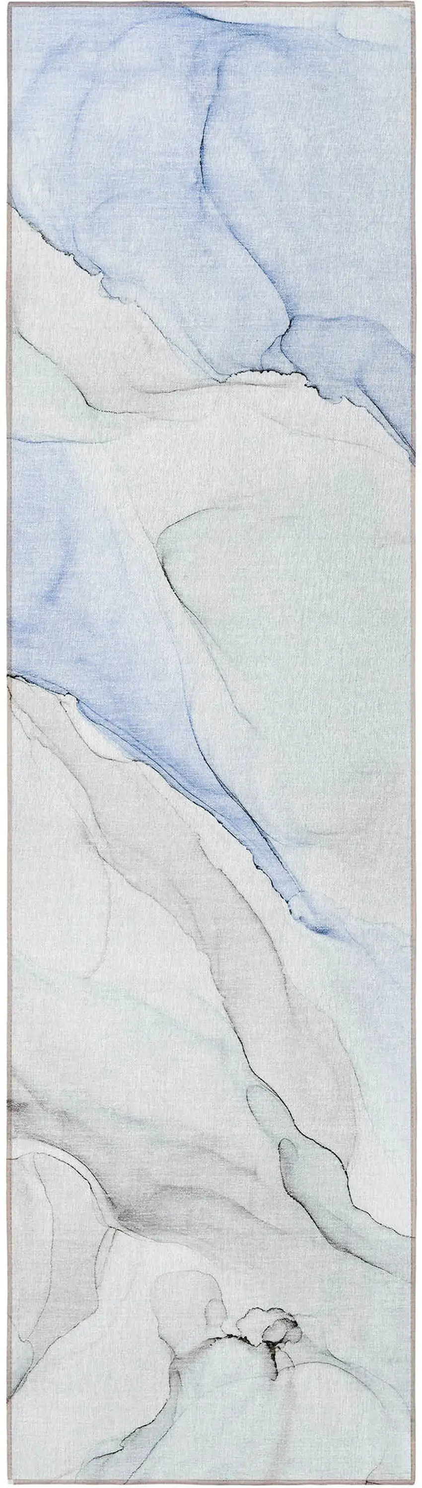 8' Runner Ivory Blue and Gray Abstract Washable Non Skid Indoor Outdoor Runner Rug Photo 5