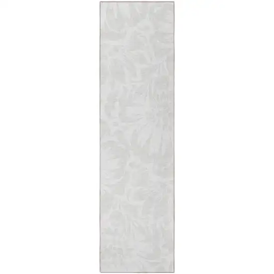 Ivory Floral Washable Non Skid Indoor Outdoor Runner Rug Photo 4