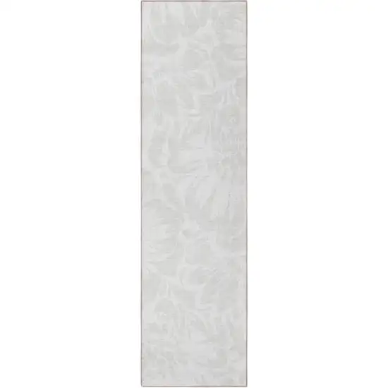 Ivory Floral Washable Non Skid Indoor Outdoor Runner Rug Photo 5