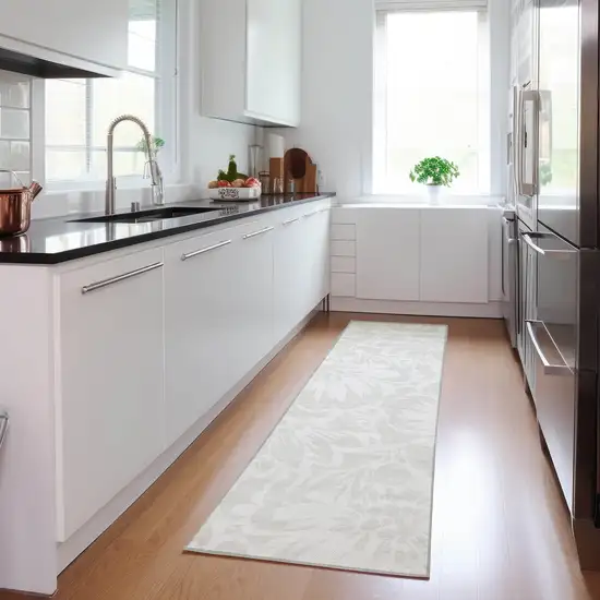 8' Runner Ivory Floral Washable Non Skid Indoor Outdoor Runner Rug Photo 9