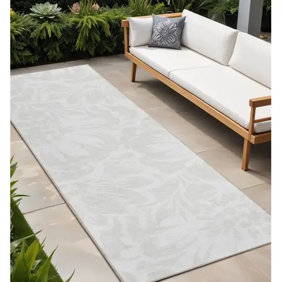 Ivory Floral Washable Non Skid Indoor Outdoor Runner Rug Photo 1