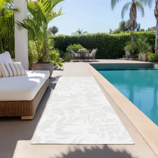 Ivory Floral Washable Non Skid Indoor Outdoor Runner Rug Photo 8