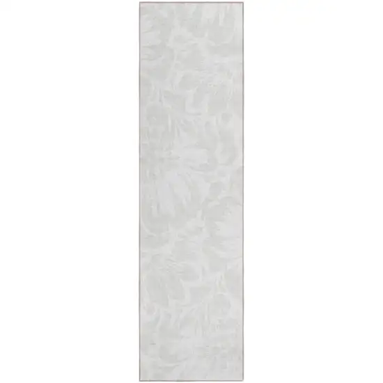 Ivory Floral Washable Non Skid Indoor Outdoor Runner Rug Photo 2