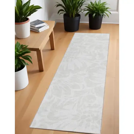 Ivory Floral Washable Non Skid Indoor Outdoor Runner Rug Photo 1