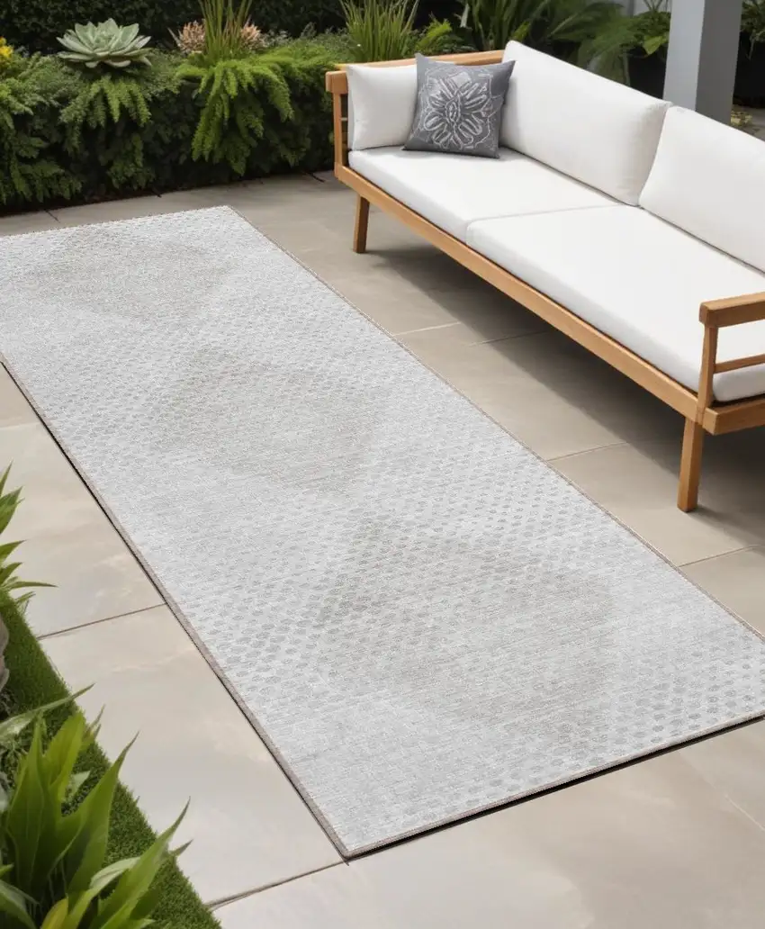 Ivory Geometric Washable Non Skid Indoor Outdoor Runner Rug Photo 1