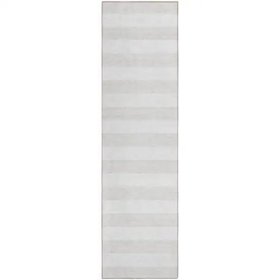 Ivory Striped Washable Indoor Outdoor Runner Rug Photo 2