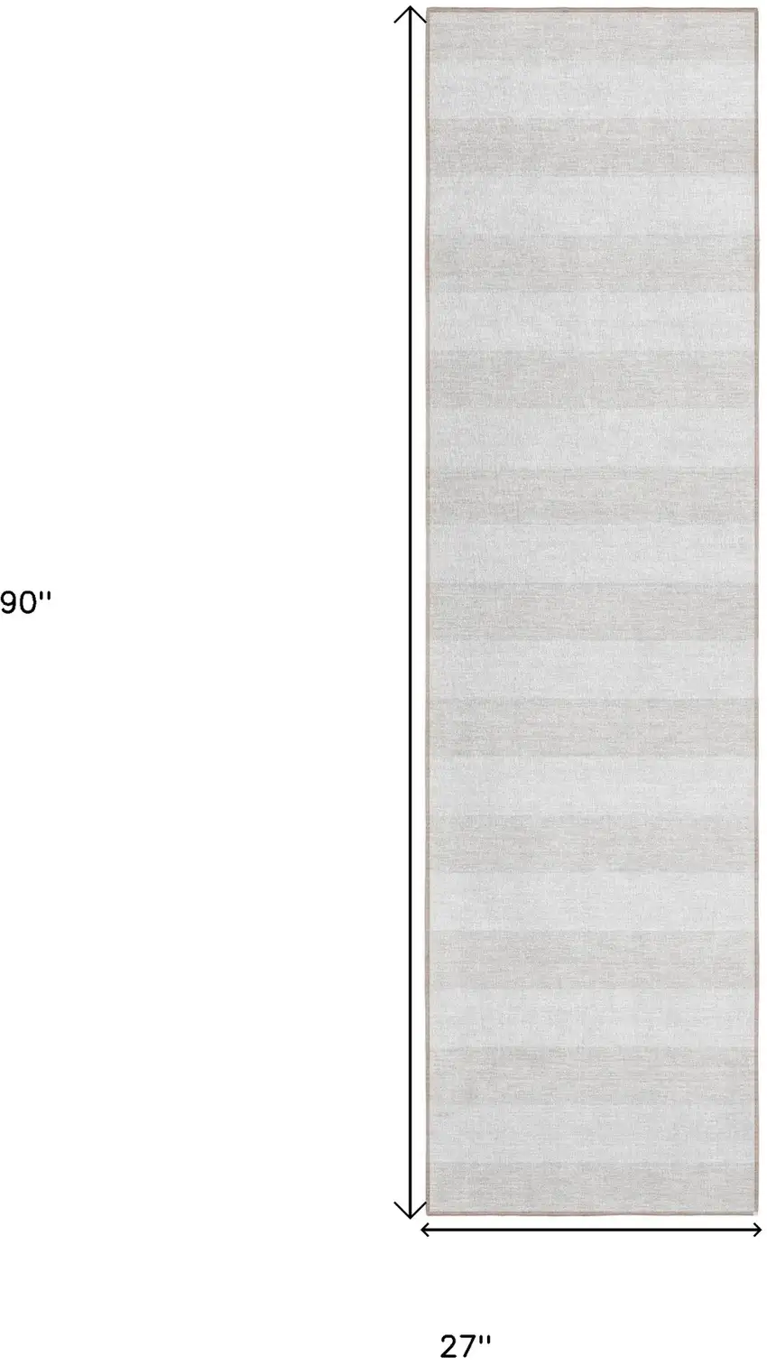 Ivory Striped Washable Indoor Outdoor Runner Rug Photo 3