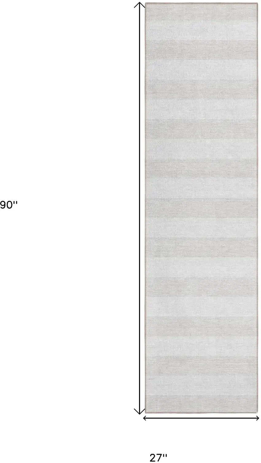 Ivory Striped Washable Indoor Outdoor Runner Rug Photo 3