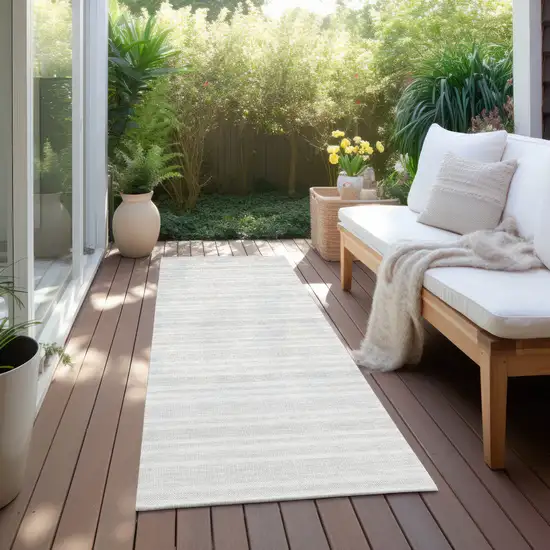 Ivory Striped Washable Indoor Outdoor Runner Rug Photo 6