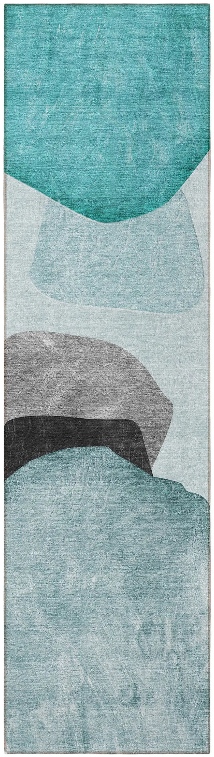 Ivory Teal and Gray Abstract Washable Non Skid Indoor Outdoor Runner Rug Photo 4
