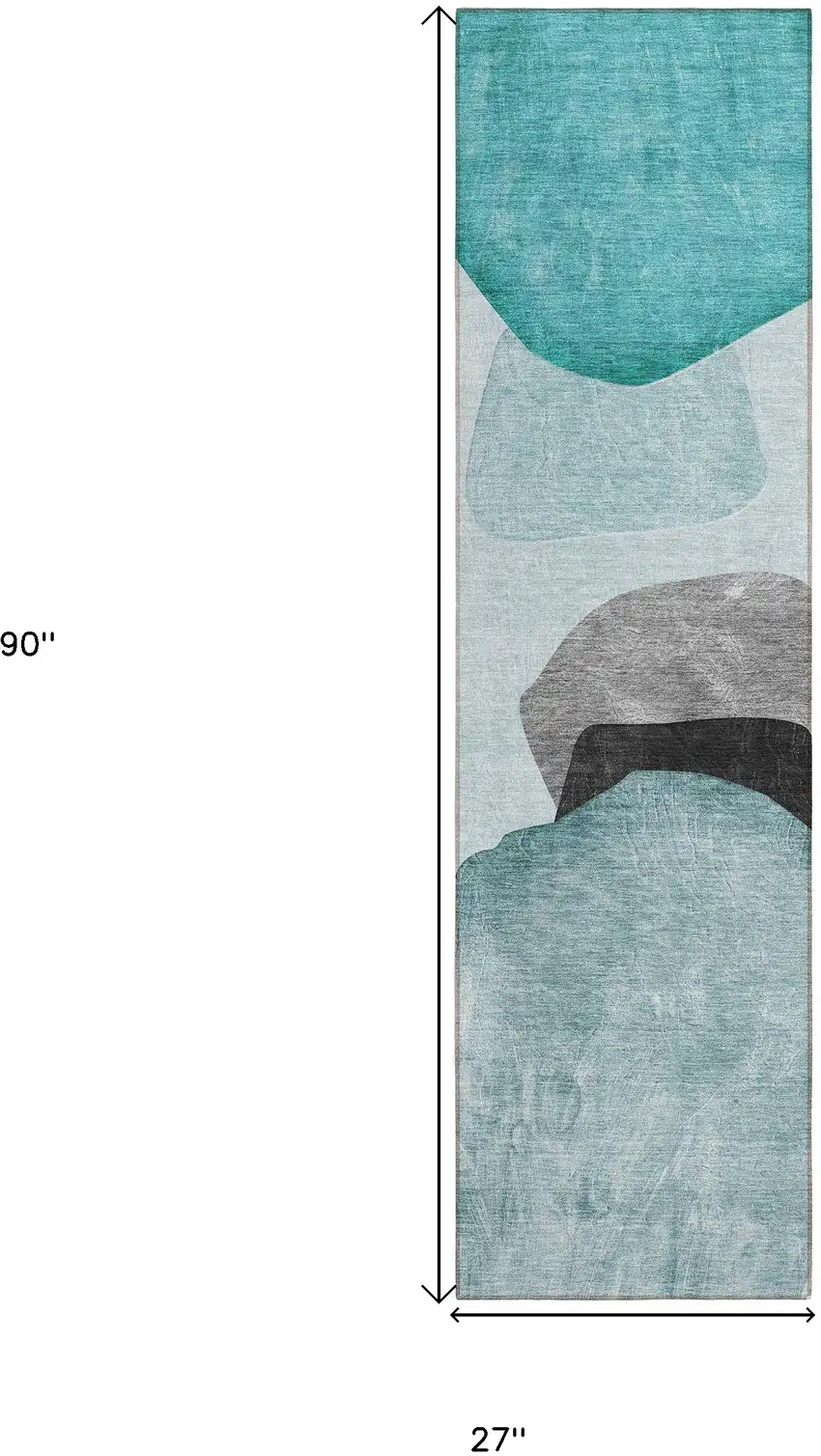 8' Runner Ivory Teal and Gray Abstract Washable Non Skid Indoor Outdoor Runner Rug Photo 3