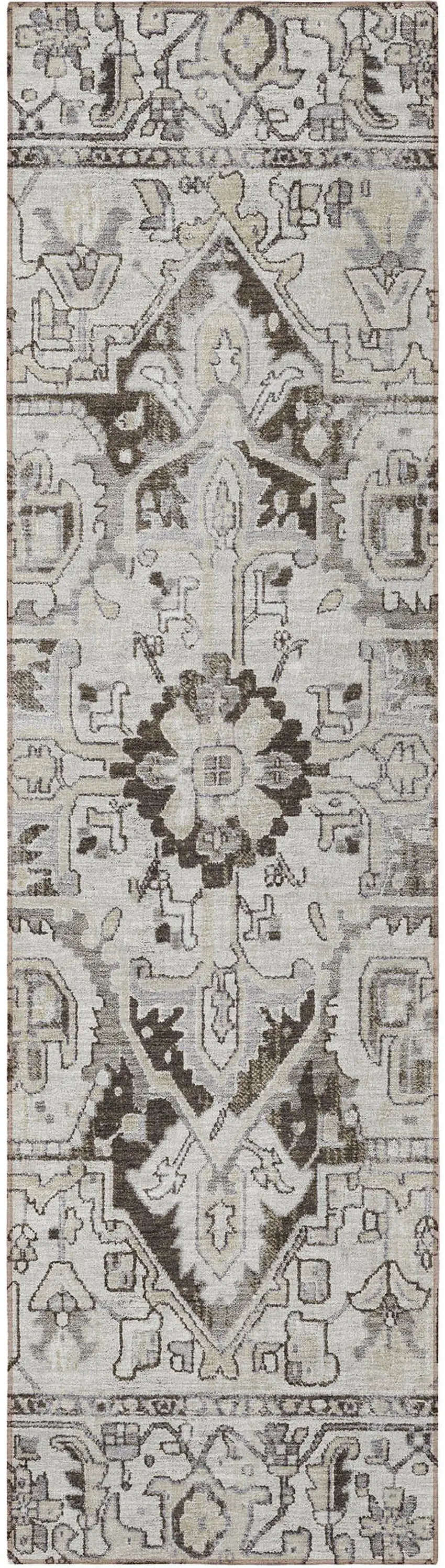 8' Runner Ivory and Dark Brown Oriental Washable Non Skid Indoor Outdoor Runner Rug Photo 4