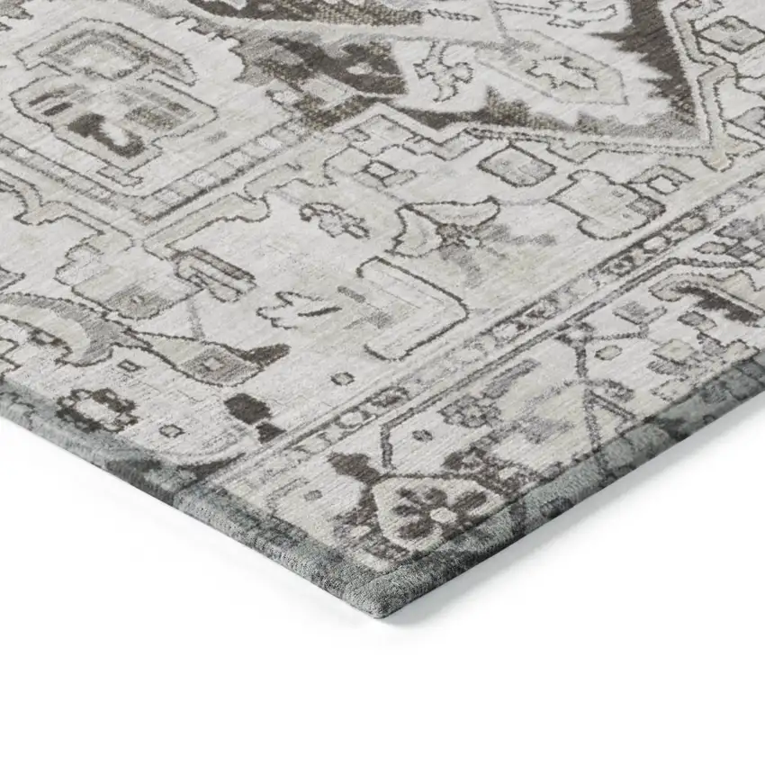 8' Runner Ivory and Dark Brown Oriental Washable Non Skid Indoor Outdoor Runner Rug Photo 7