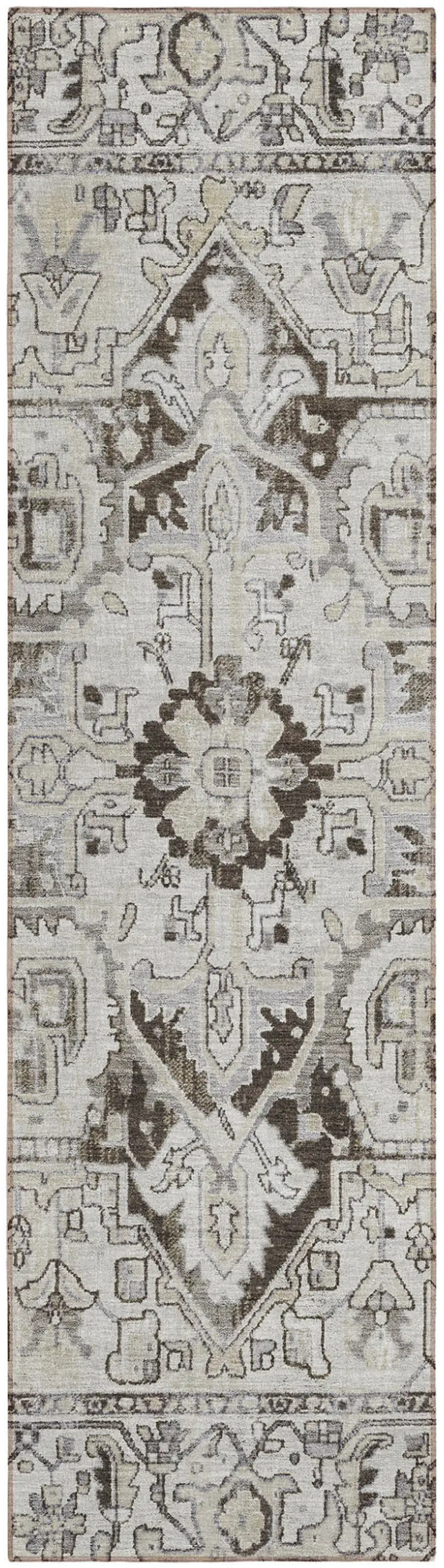 Ivory and Dark Brown Oriental Washable Non Skid Indoor Outdoor Runner Rug Photo 2