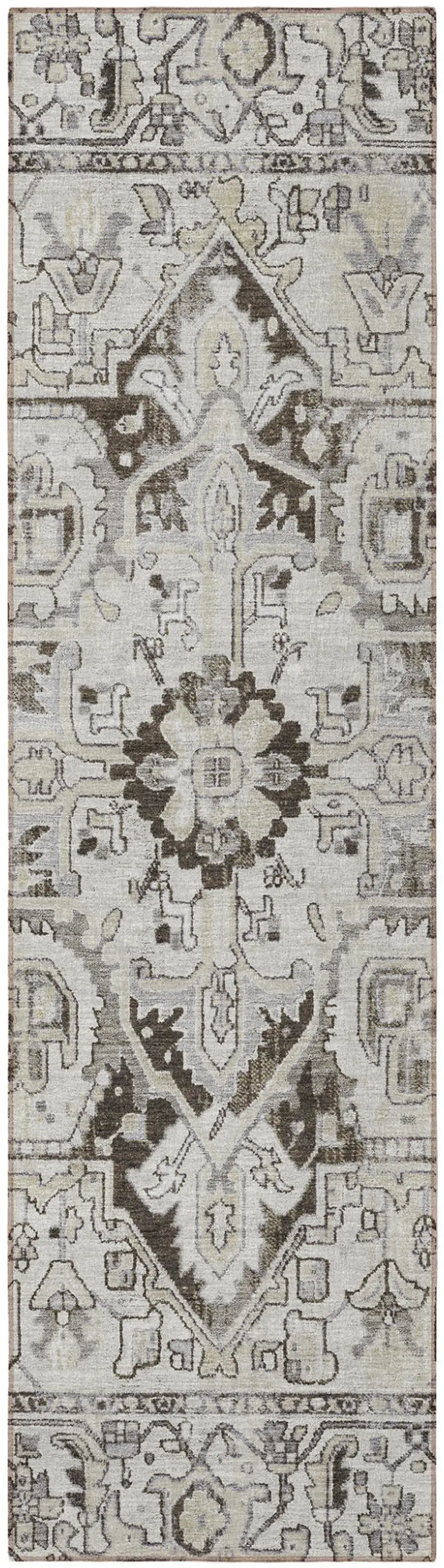 Ivory and Dark Brown Oriental Washable Non Skid Indoor Outdoor Runner Rug Photo 4