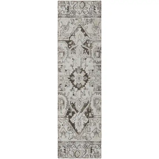 Ivory and Dark Brown Oriental Washable Non Skid Indoor Outdoor Runner Rug Photo 5