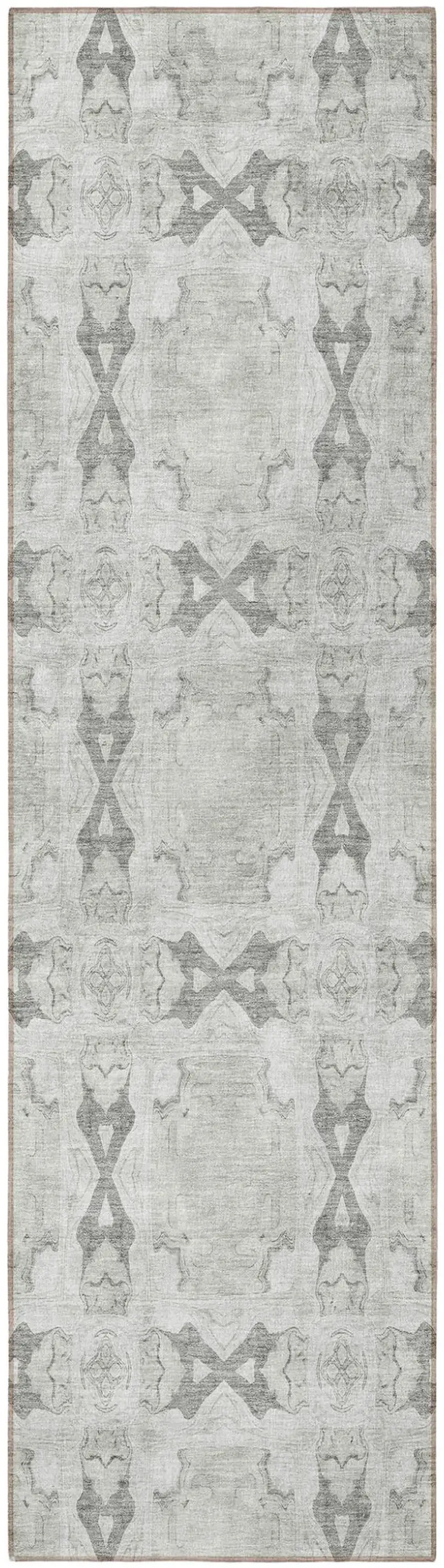 Ivory and Gray Floral Medallion Washable Non Skid Indoor Outdoor Runner Rug Photo 4