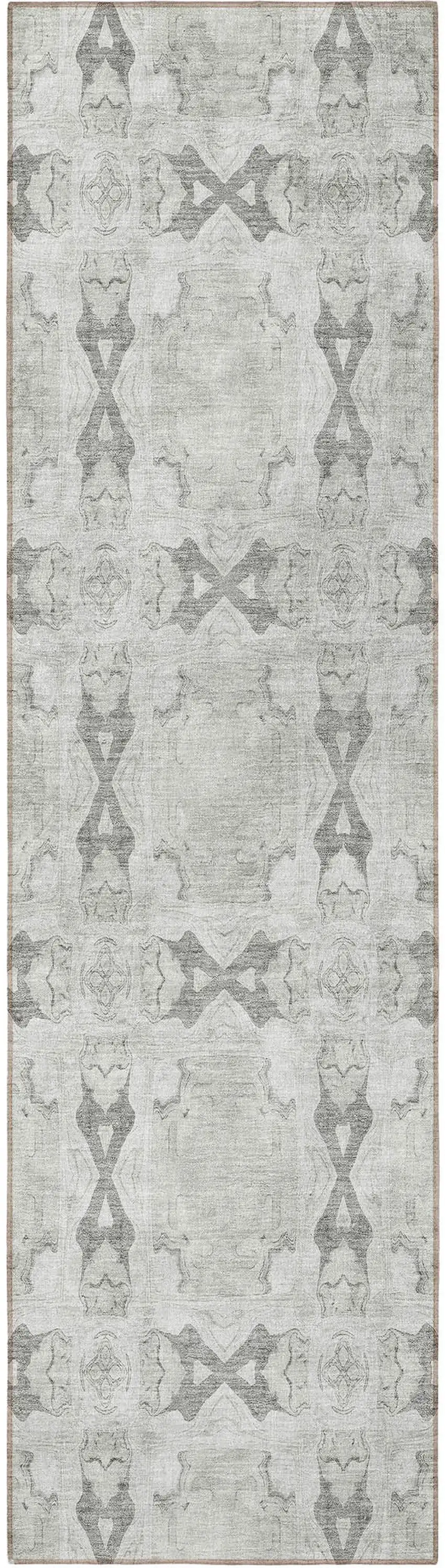 8' Runner Ivory and Gray Floral Medallion Washable Non Skid Indoor Outdoor Runner Rug Photo 4