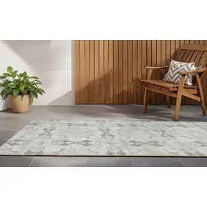 Photo of 8' Runner Ivory and Gray Floral Medallion Washable Non Skid Indoor Outdoor Runner Rug