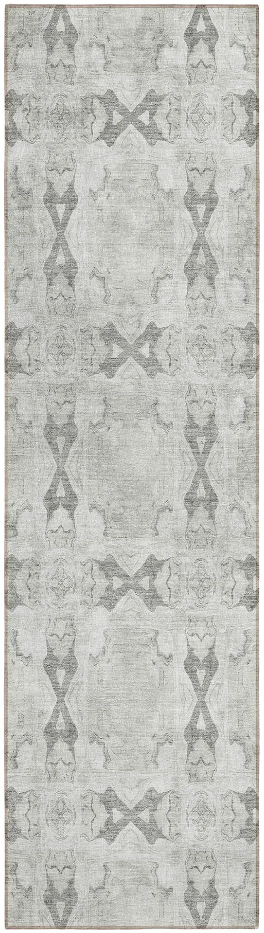 Ivory and Gray Floral Medallion Washable Non Skid Indoor Outdoor Runner Rug Photo 2