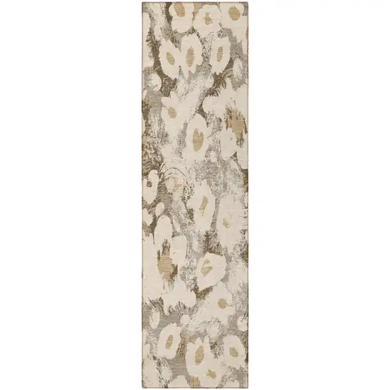 Khaki Floral Washable Non Skid Indoor Outdoor Runner Rug Photo 4