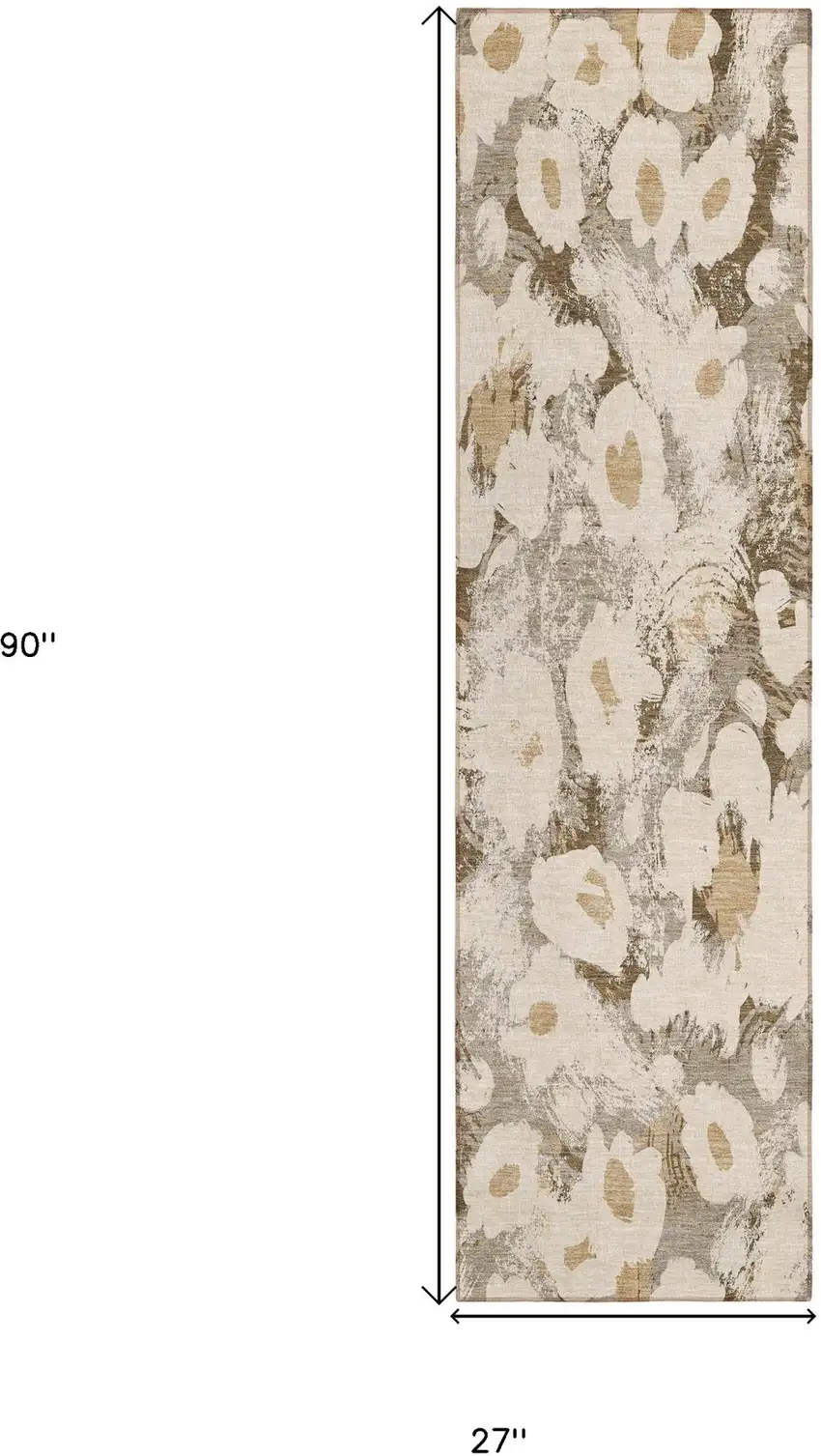 Khaki Floral Washable Non Skid Indoor Outdoor Runner Rug Photo 3