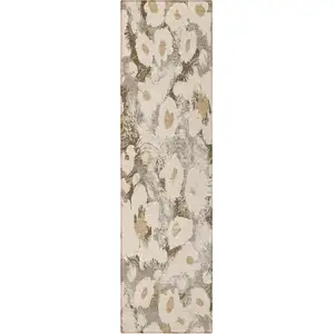 Photo of 8' Runner Khaki Floral Washable Non Skid Indoor Outdoor Runner Rug