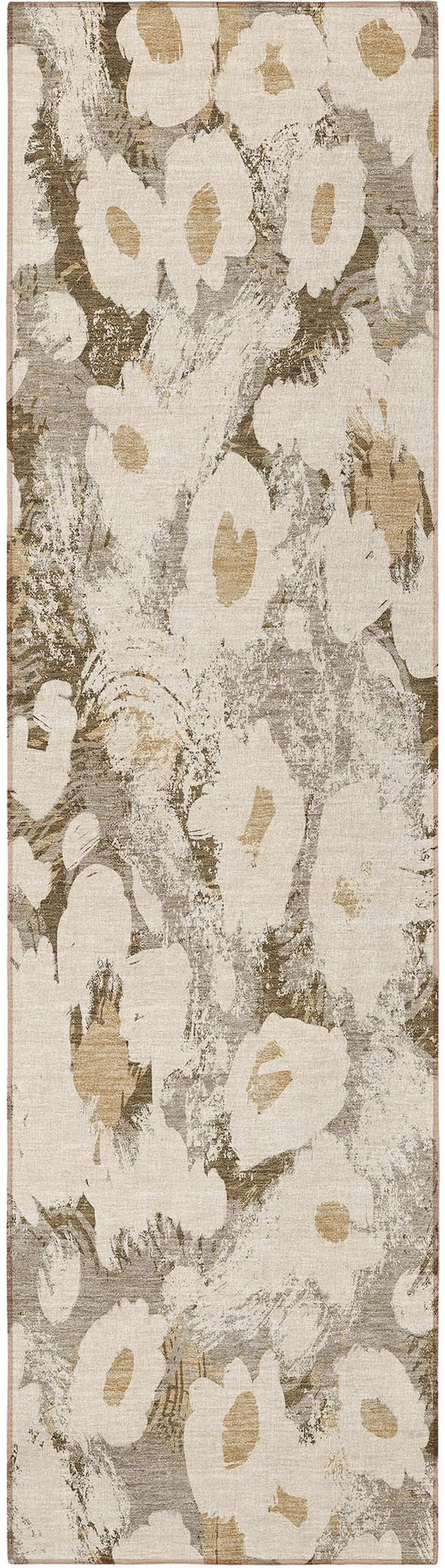 8' Runner Khaki Floral Washable Non Skid Indoor Outdoor Runner Rug Photo 5