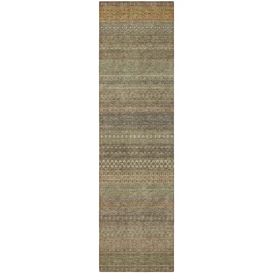 Khaki Striped Washable Indoor Outdoor Runner Rug Photo 4