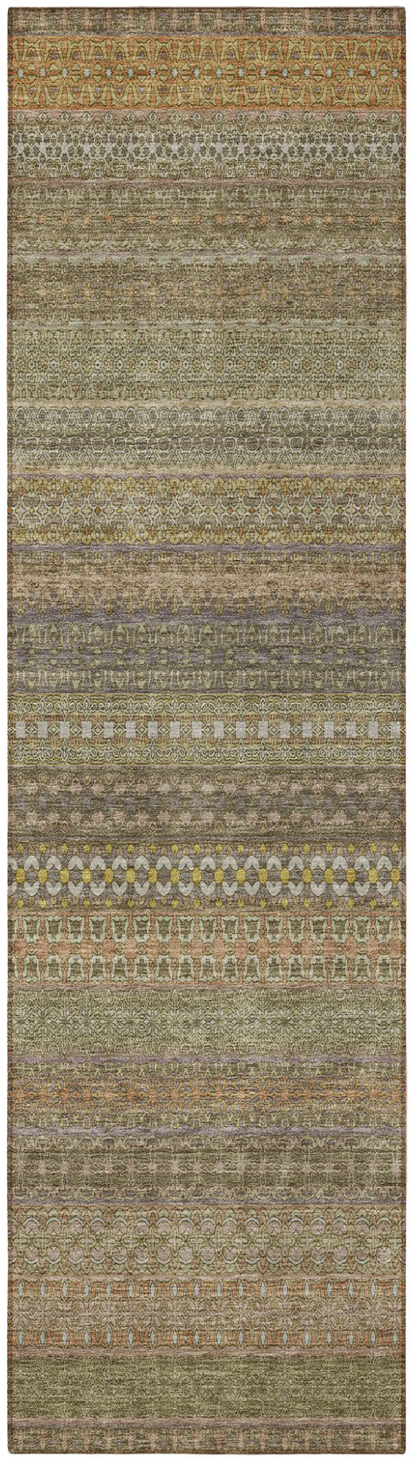 Khaki Striped Washable Indoor Outdoor Runner Rug Photo 4