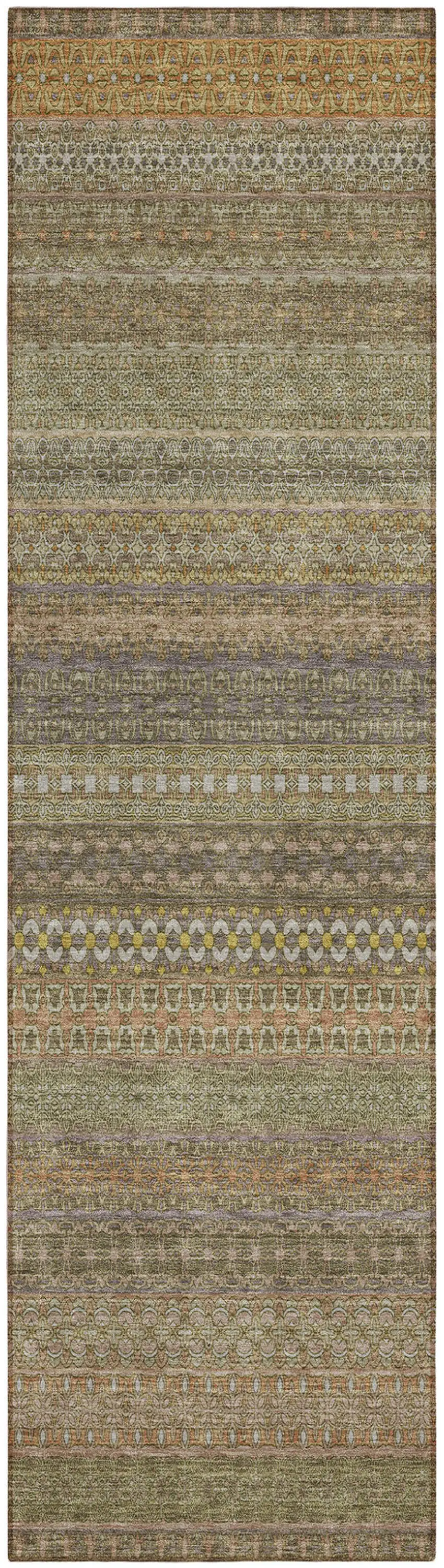 Khaki Striped Washable Indoor Outdoor Runner Rug Photo 2