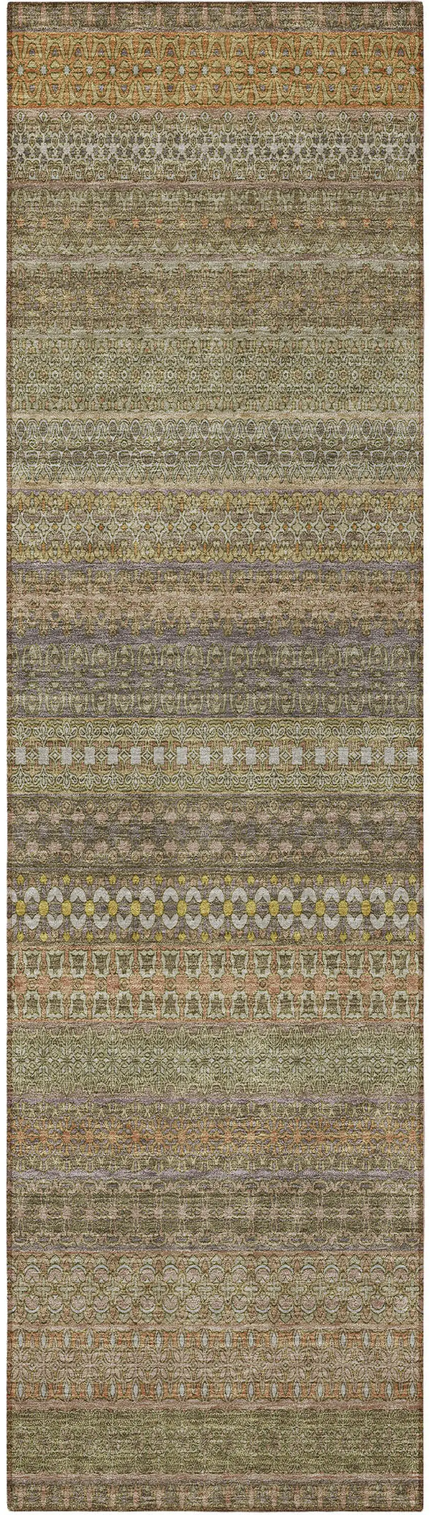 8' Runner Khaki Striped Washable Non Skid Indoor Outdoor Runner Rug Photo 2