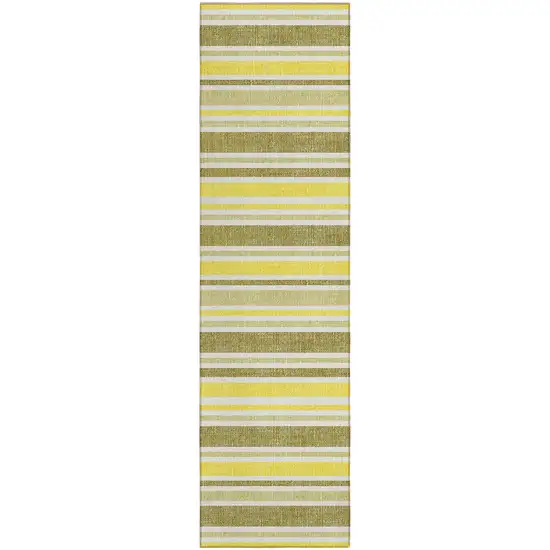8' Runner Khaki Striped Washable Non Skid Indoor Outdoor Runner Rug Photo 1