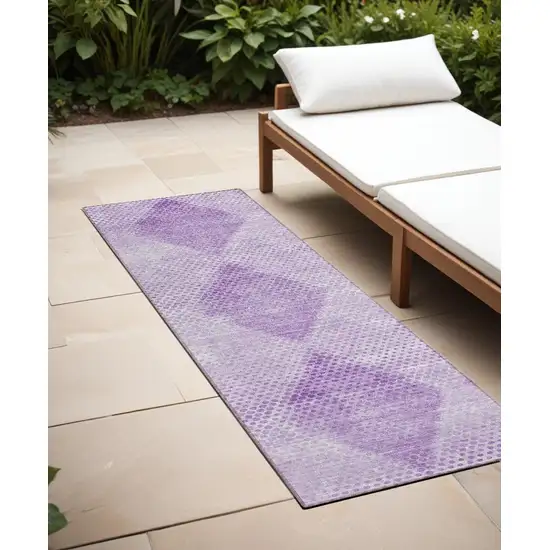 Lavender Geometric Washable Non Skid Indoor Outdoor Runner Rug Photo 1