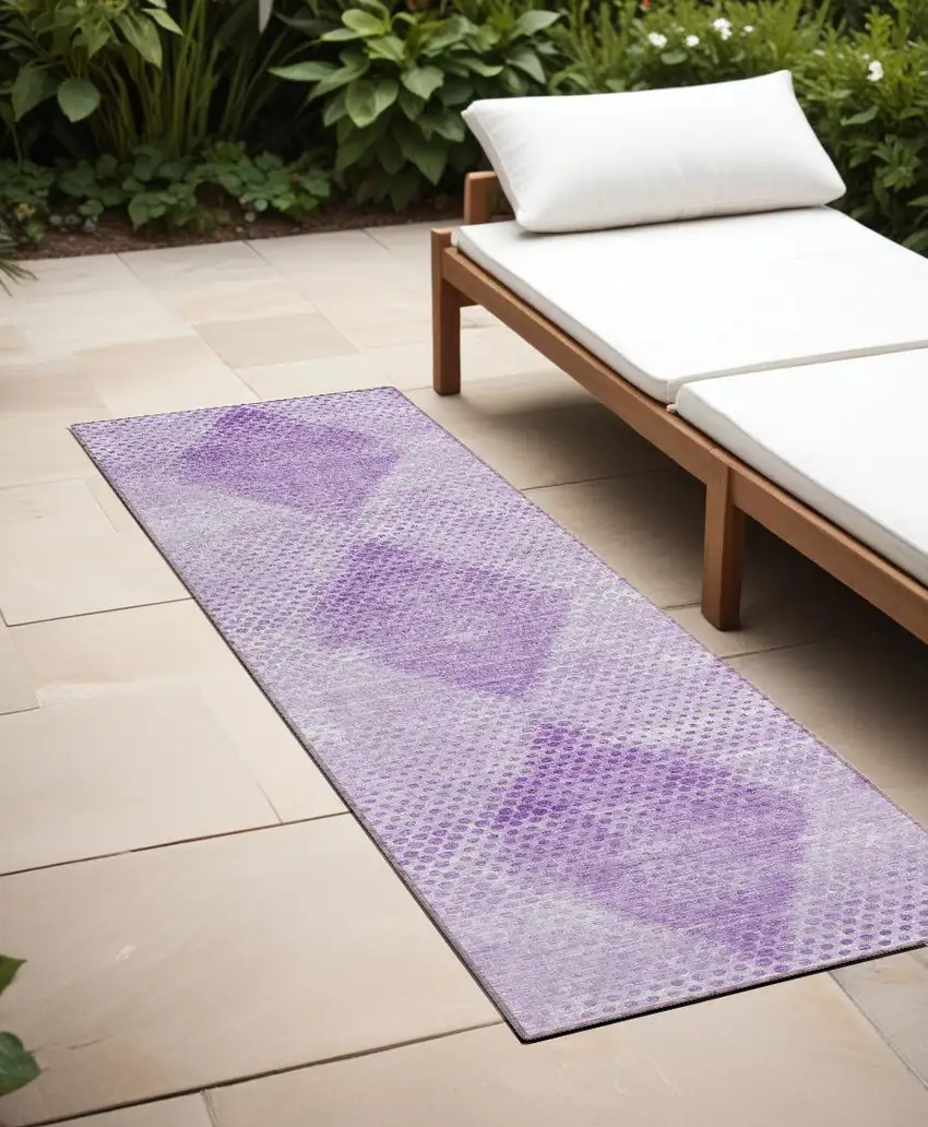 Lavender Geometric Washable Non Skid Indoor Outdoor Runner Rug Photo 1