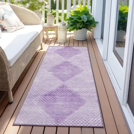Lavender Geometric Washable Non Skid Indoor Outdoor Runner Rug Photo 8