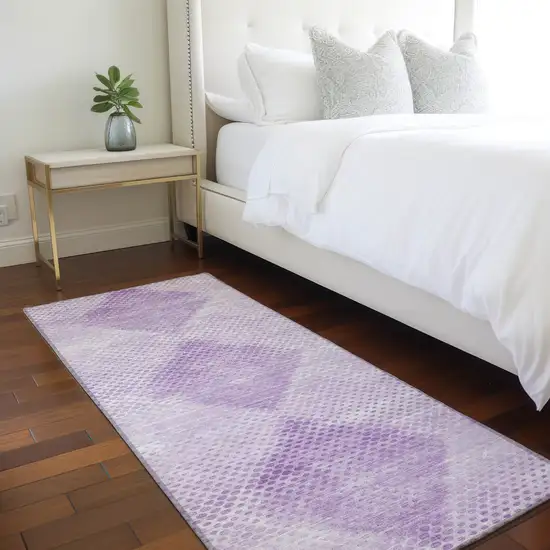 Lavender Geometric Washable Non Skid Indoor Outdoor Runner Rug Photo 9