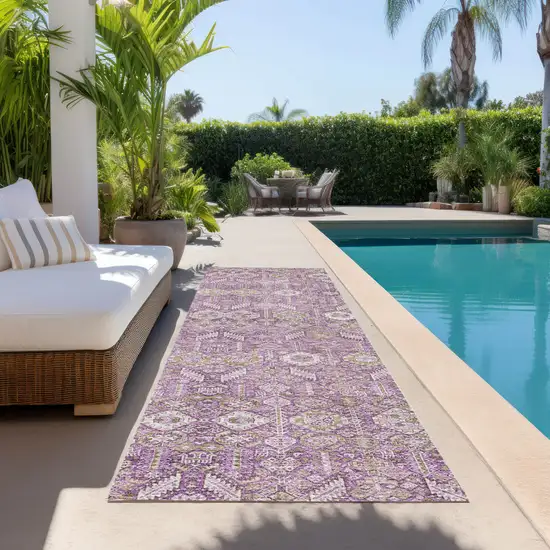 8' Runner Lavender and Ivory Floral Washable Non Skid Indoor Outdoor Runner Rug Photo 8