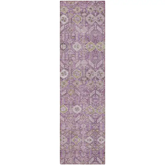 8' Runner Lavender and Ivory Floral Washable Non Skid Indoor Outdoor Runner Rug Photo 4